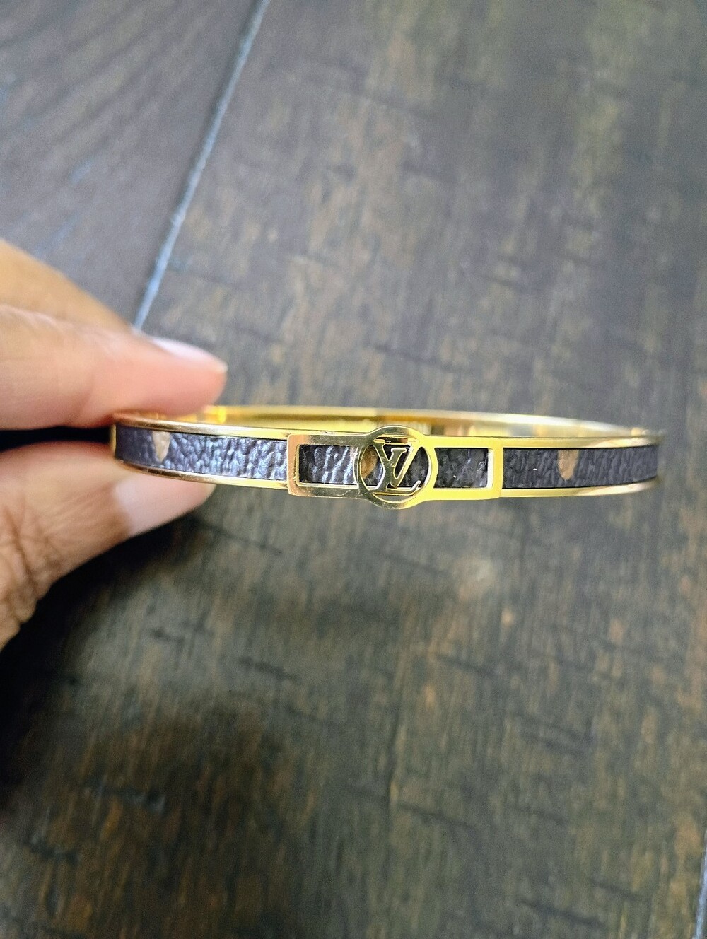 New Gold-Tone Brown Logo Bangle Bracelet